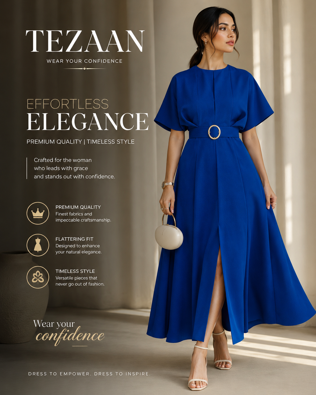 Elegant Solid Fold With Belt O Neck A Line Dresses