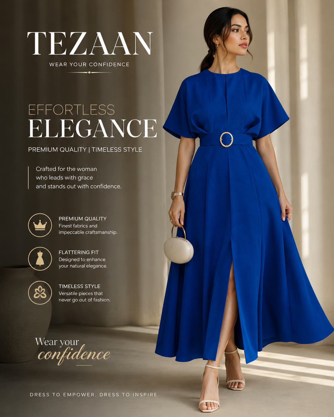 Elegant Solid Fold With Belt O Neck A Line Dresses