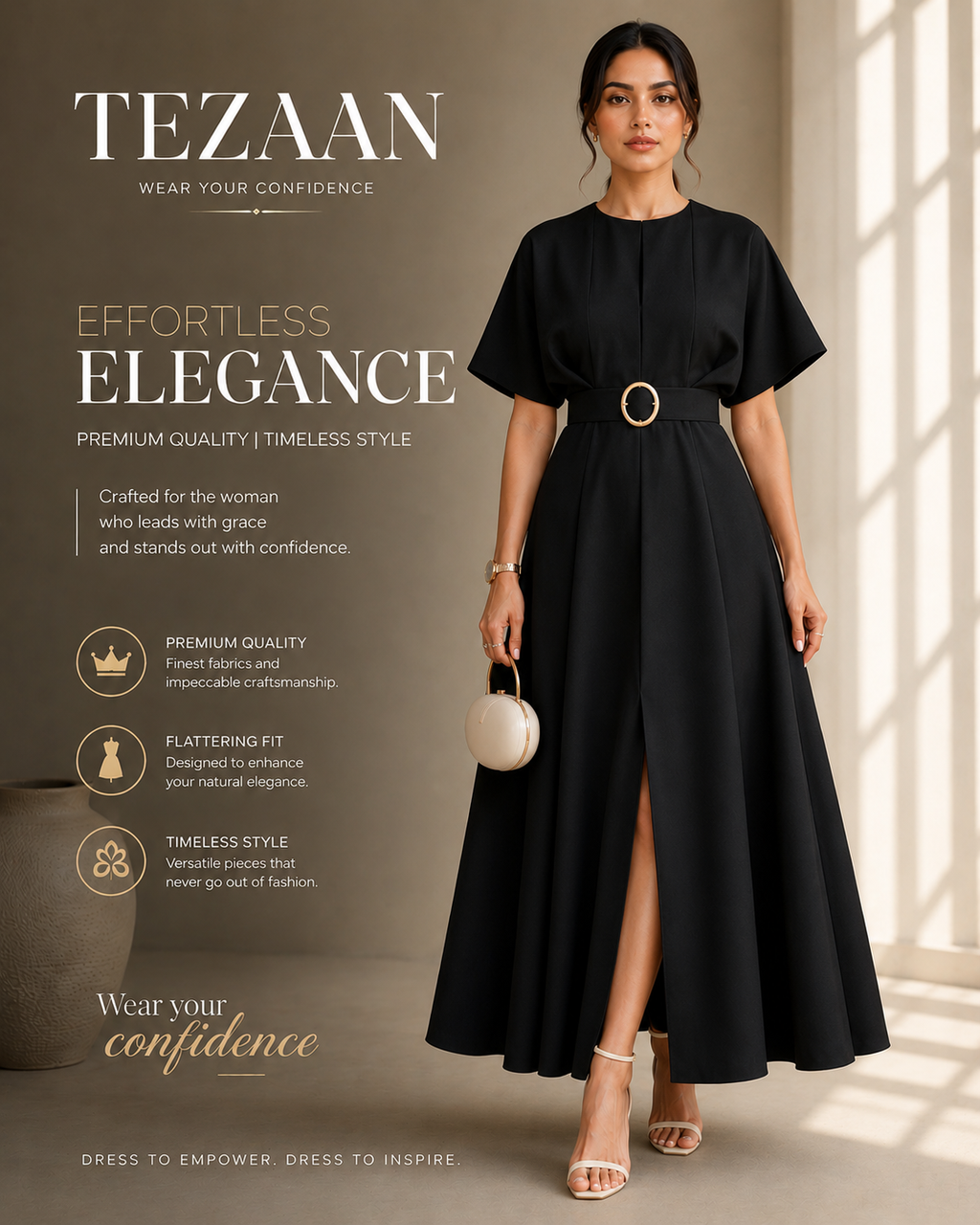 Elegant Solid Fold With Belt O Neck A Line Dresses