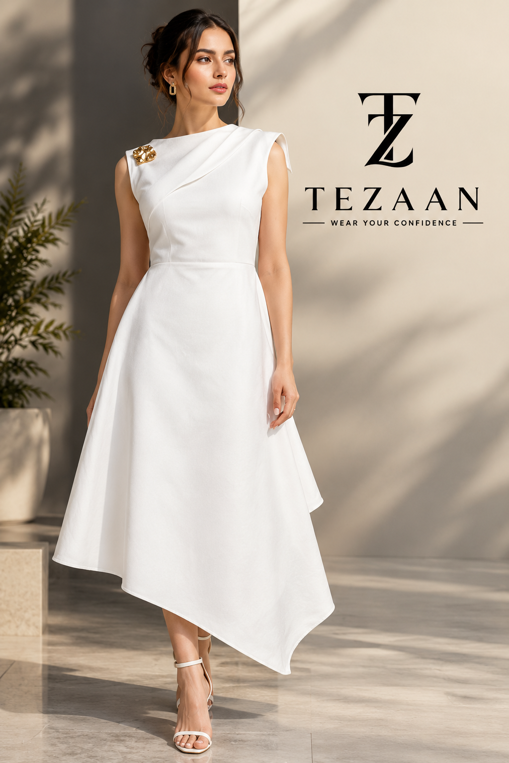 Ivory One-Shoulder A-Line Flare Dress