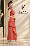 Terracotta Luxe Draped Midi Dress