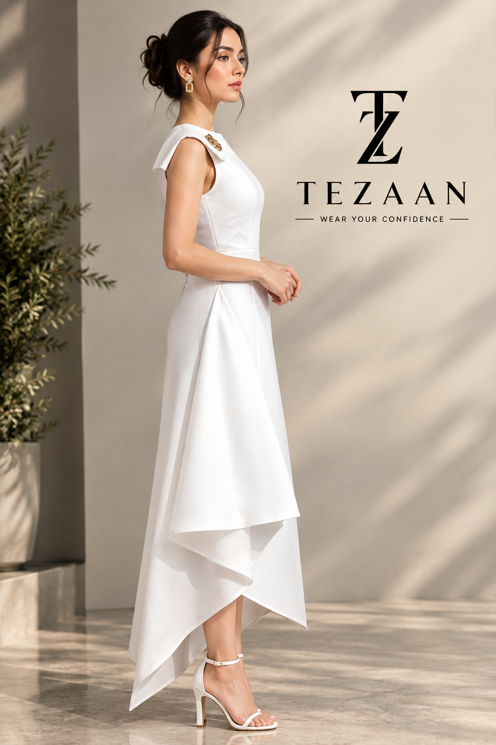 Ivory One-Shoulder A-Line Flare Dress